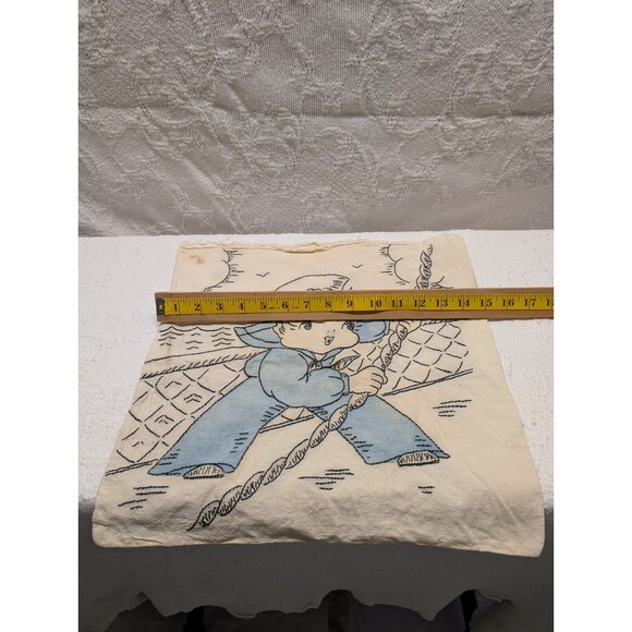 Vintage 1940s Hand Embroidered Flour Sack Cute Sailor Boy Collectable Rare - Picture 4 of 5
